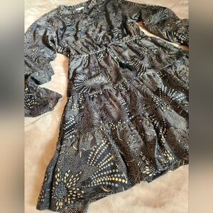 Paani Boho Style Black and Gold Floral Patterned Dress Size Med
